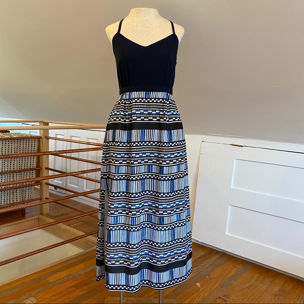 J. Crew Factory Navy Maxi Dress w/ Printed Skirt